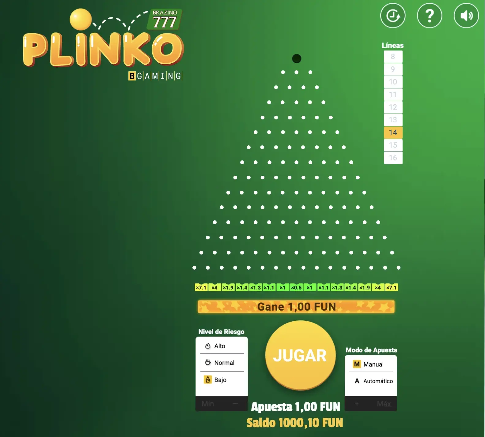 Juego Plinko Brazino777 México demo